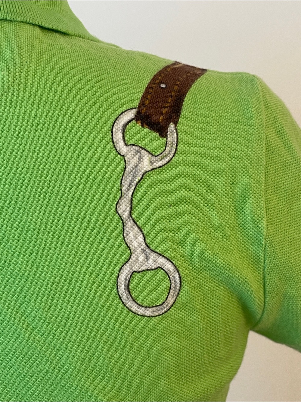 Vintage Polo Ralph Lauren Equestrian Polo Shirt Bridle Saddle Print Lime Green S - Picture 9 of 13